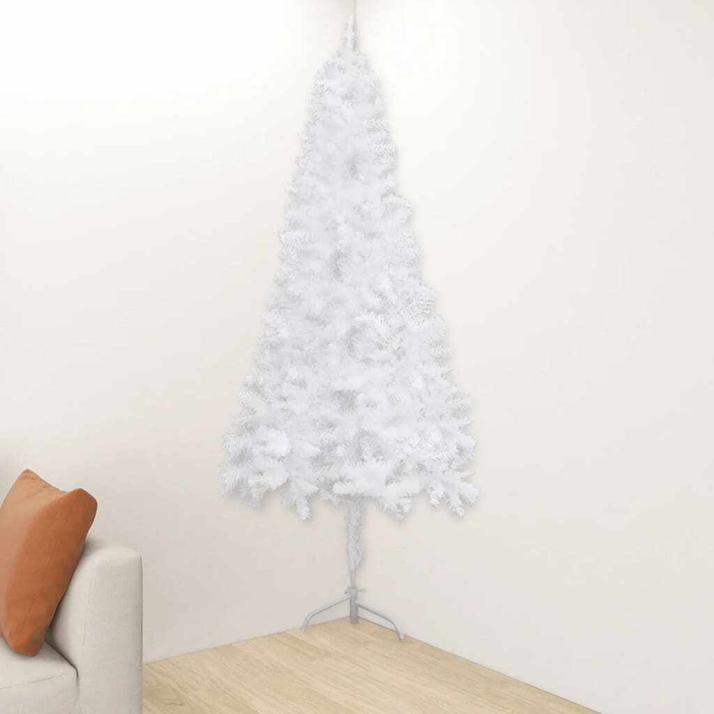 vidaXL Brad de Crăciun artificial, de colț, alb, 210 cm, PVC 