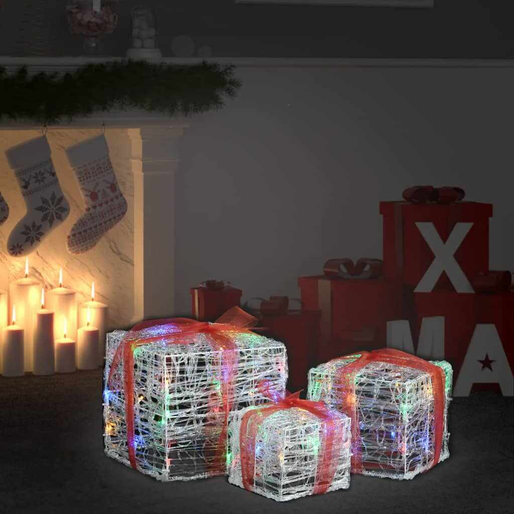 vidaXL Cutii cadou de Crăciun decorative, 3 buc., multicolor, acril