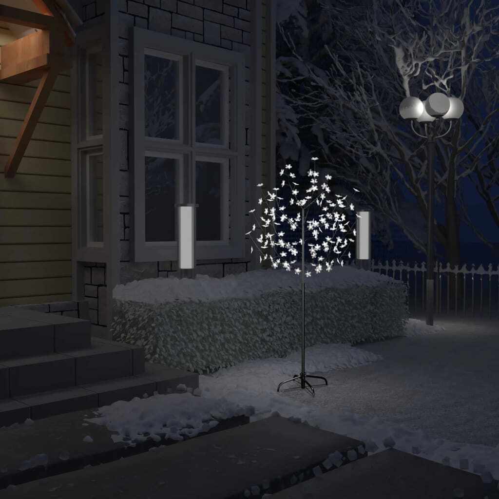 vidaXL Pom Crăciun, 120 LED-uri alb rece, flori de cireș, 150 cm