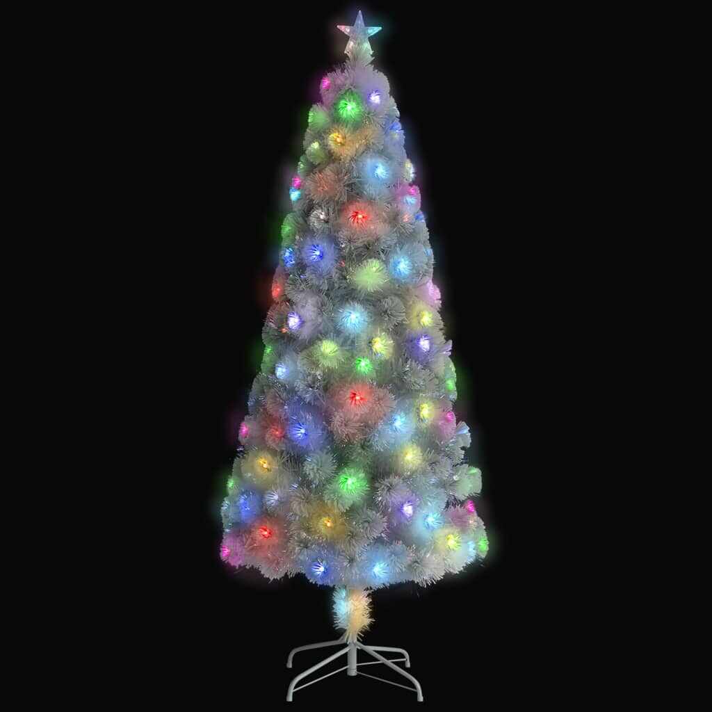 vidaXL Pom de Crăciun artificial cu LED-uri, alb, 180 cm, fibră optică