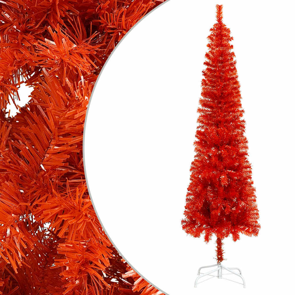 vidaXL Set pom de Crăciun subțire cu LED-uri și globuri, roșu, 180 cm