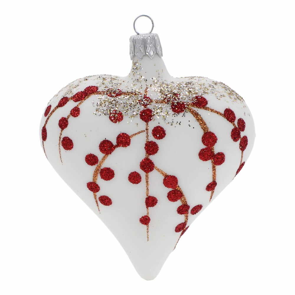 Set 3 globulețe albe de Crăciun din sticlă în formă de inimă Ego Dekor