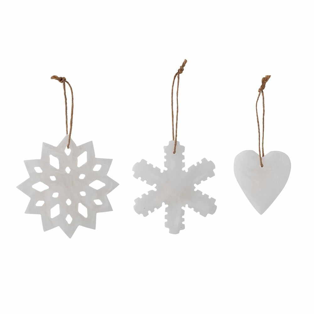 Set de 3 decorațiuni de Crăciun suspendate albe Bloomingville Otta