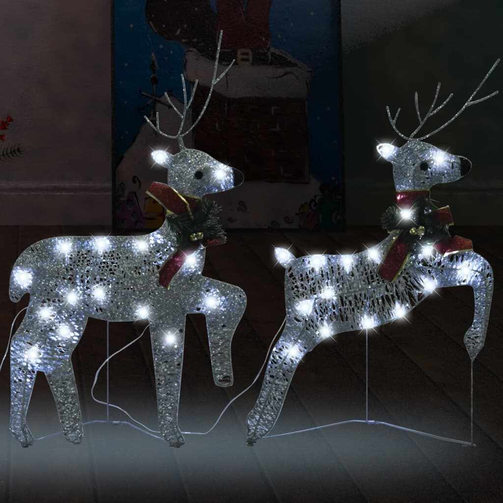 vidaXL Reni de Crăciun, 2 buc., argintiu, 40 LED-uri