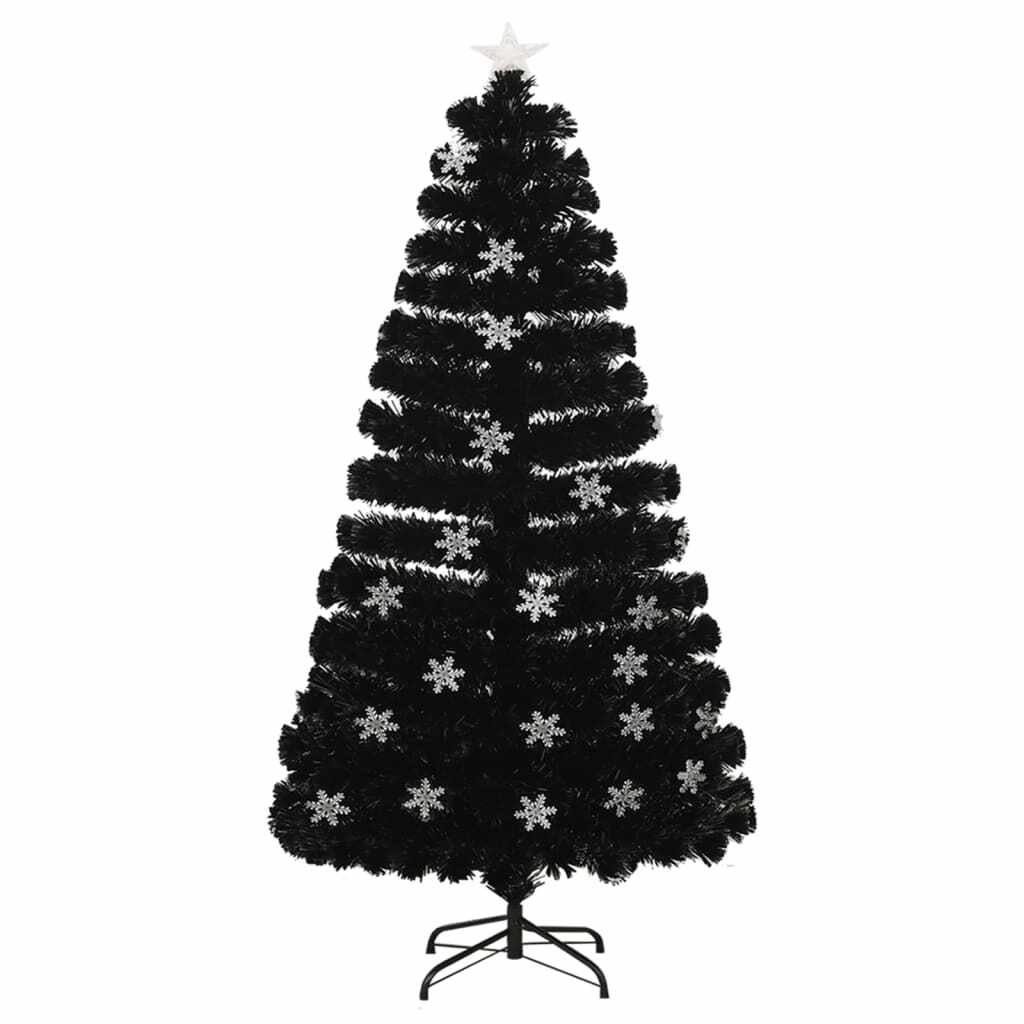 vidaXL Brad Crăciun cu LED fulgi de zăpadă, negru 120 cm fibră optică
