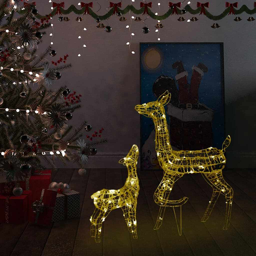 vidaXL Decorațiune de Crăciun familie reni, 160 LED, alb cald, acril