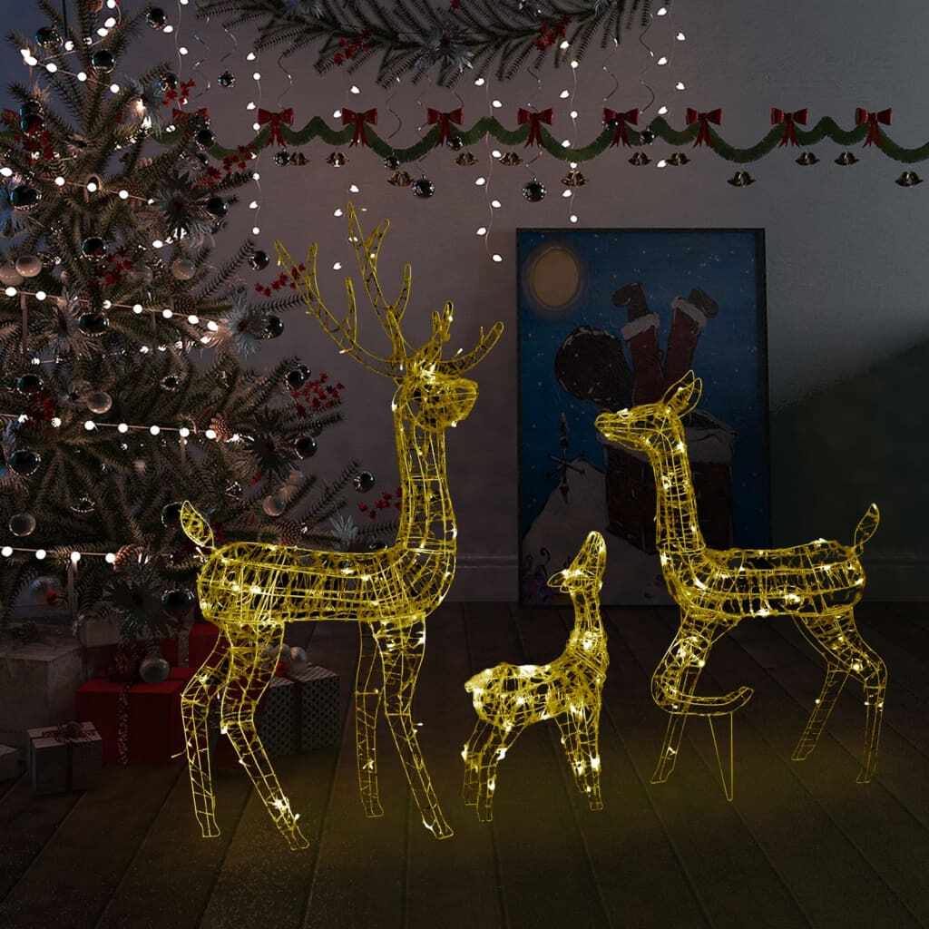 vidaXL Decorațiune de Crăciun familie reni 300 LED-uri alb cald acril