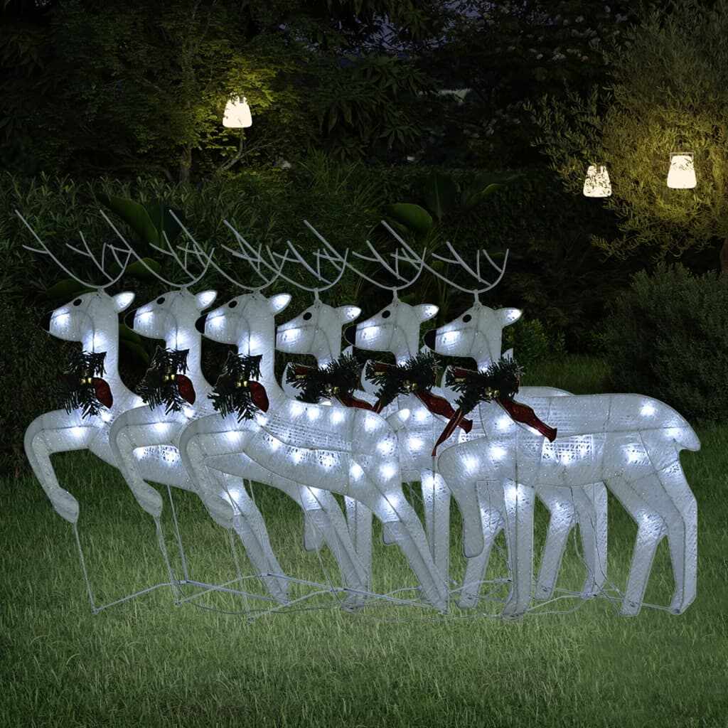 vidaXL Reni de Crăciun, 6 buc., alb, 120 LED-uri
