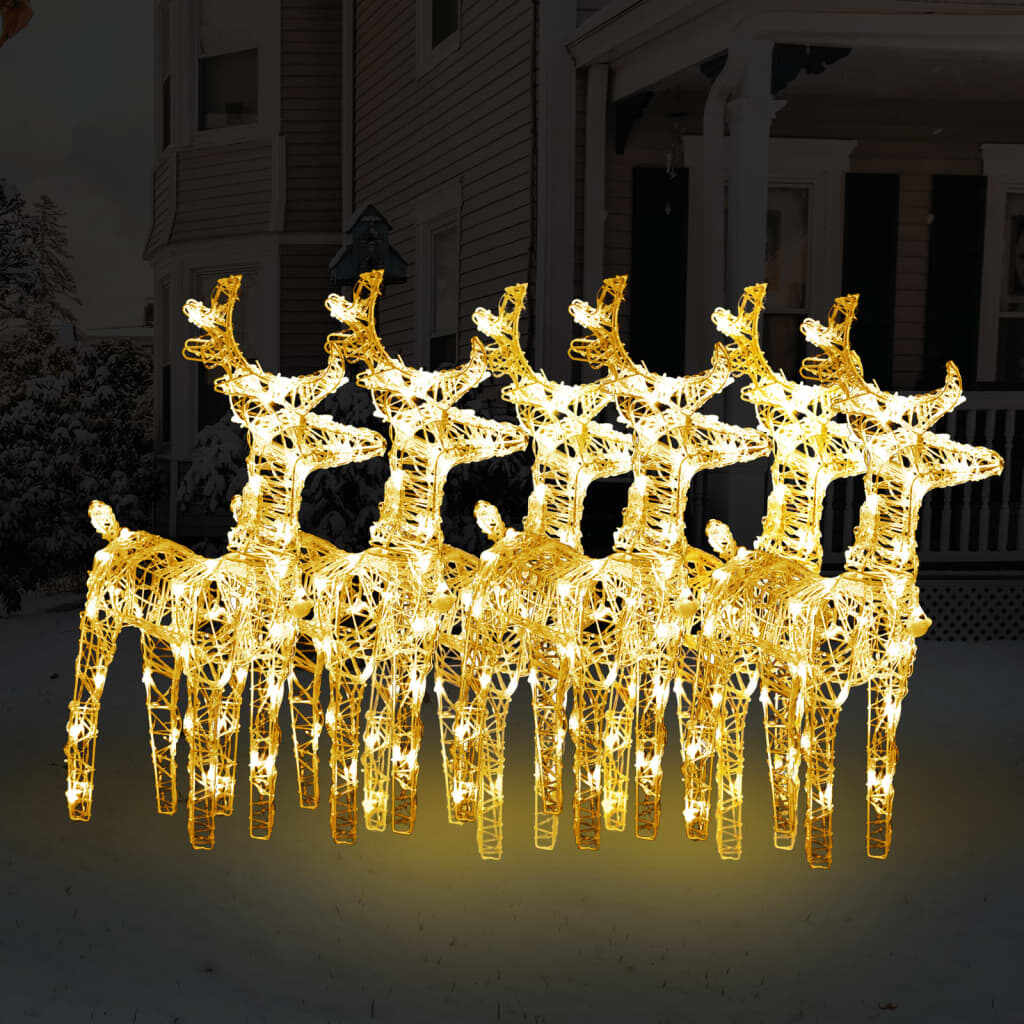 vidaXL Reni de Crăciun, 6 buc., alb cald, 240 LED-uri, acril