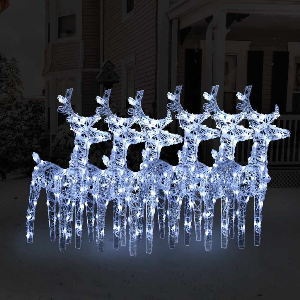 vidaXL Reni de Crăciun, 6 buc., alb rece, 240 LED-uri, acril