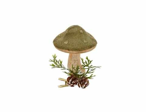 Decoratiune brad cu clips Mushroom, Decoris, 6x7 cm, sticla, kaki