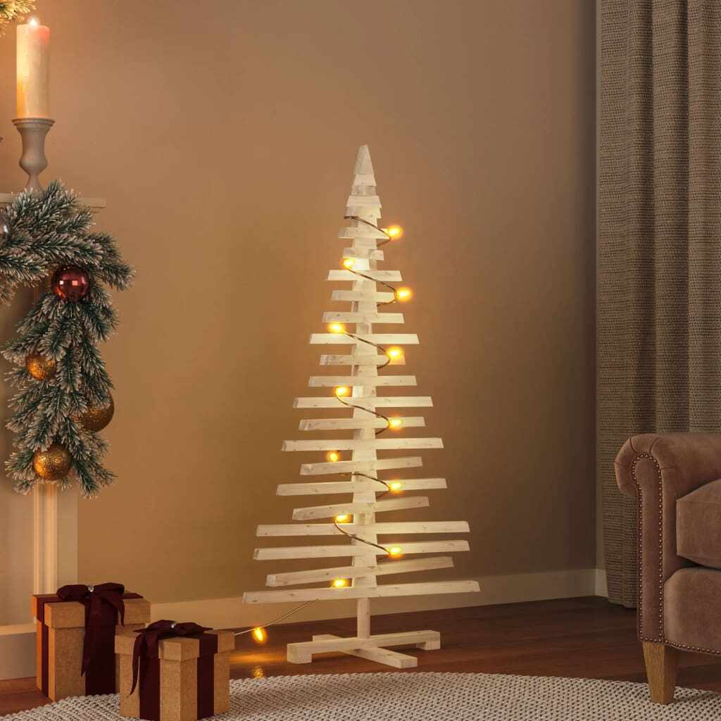 vidaXL Brad de Crăciun din lemn decorativ, 120 cm, lemn de pin masiv