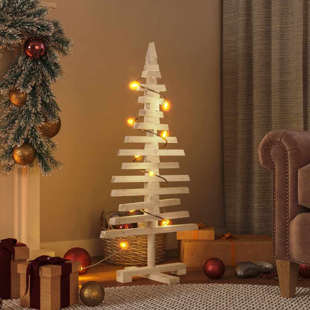 vidaXL Brad de Crăciun din lemn decorativ, 90 cm, lemn de pin masiv