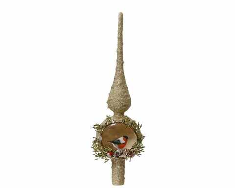 Varf decorativ pentru brad Bird Red, Decoris, H31cm, sticla, rosu/auriu
