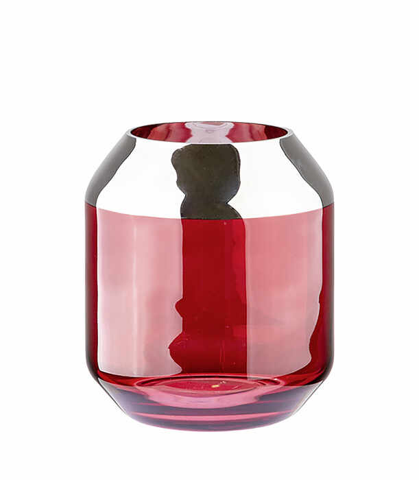 SMILLA, Suport de tea lights din sticla, rosu, h.14 cm, d.12 cm
